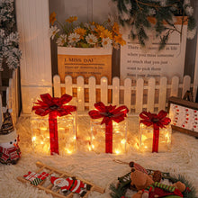 Set Of 3 Christmas Lighted Gift Boxes, Transparent Warm White Lighted Christmas Box Decrations, Presents Boxes With Red Bows For Christmas Tree, Yard, Home, Christmas Outdoor Decorations