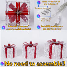 Set Of 3 Christmas Lighted Gift Boxes, Transparent Warm White Lighted Christmas Box Decrations, Presents Boxes With Red Bows For Christmas Tree, Yard, Home, Christmas Outdoor Decorations