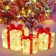 Set Of 3 Christmas Lighted Gift Boxes, Transparent Warm White Lighted Christmas Box Decrations, Presents Boxes With Red Bows For Christmas Tree, Yard, Home, Christmas Outdoor Decorations