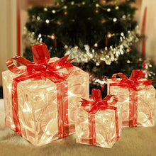 Set Of 3 Christmas Lighted Gift Boxes, Transparent Warm White Lighted Christmas Box Decrations, Presents Boxes With Red Bows For Christmas Tree, Yard, Home, Christmas Outdoor Decorations
