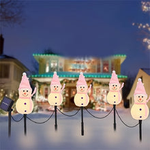 5pcs Solar Christmas Snowman LED Flashing Decoration Fairy Lights with 1 Solar Panel for Lawn and Garden Decoration, New Year Decorations, Christmas Gifts